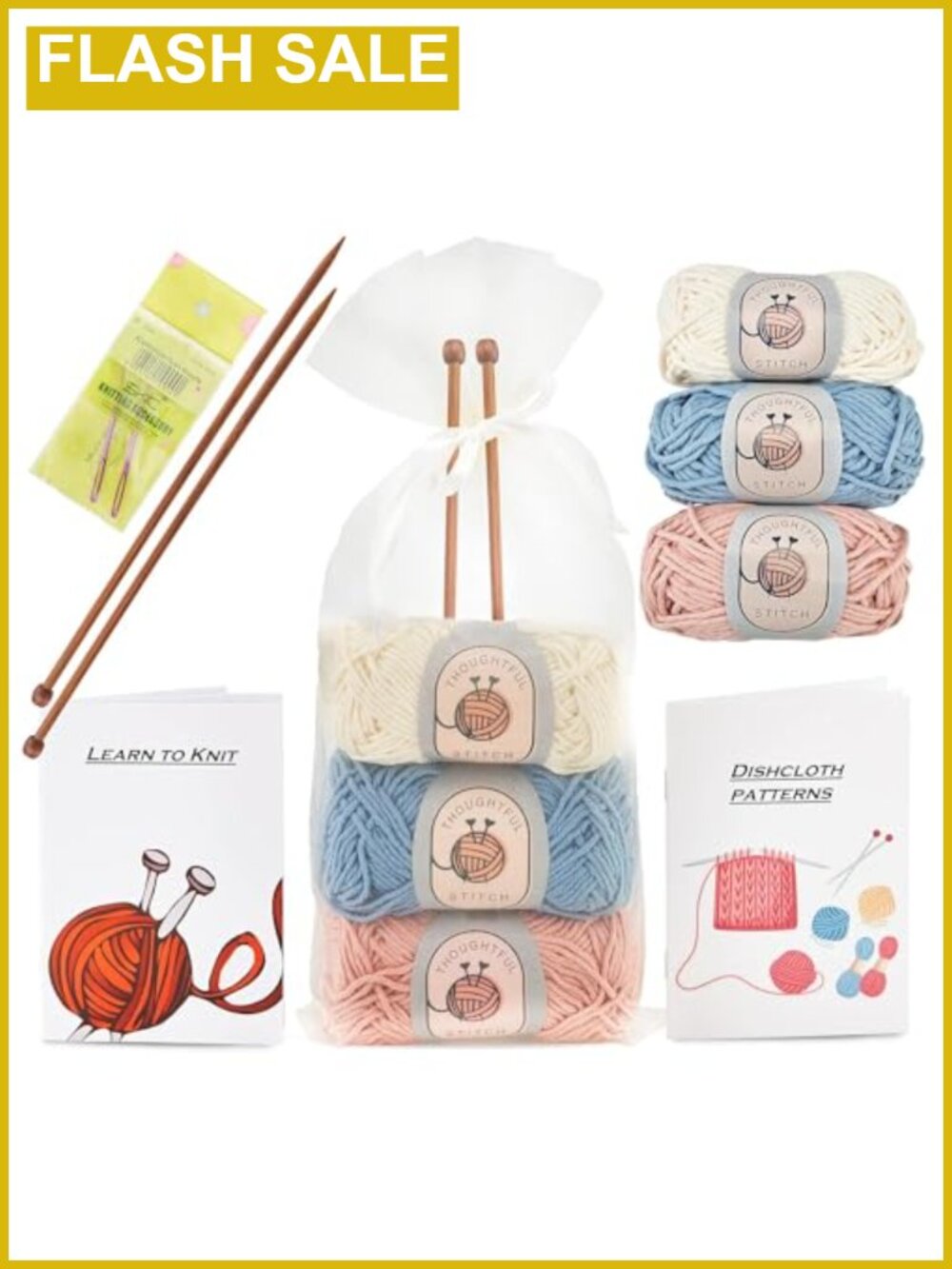 Beginner Knitting Kit Complete Learn to Knit Yarn Set with Guide